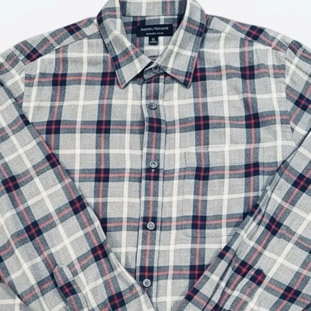 Banana Republic Lightweight Gray Blue Plaid Flannel Shirt Mens Medium